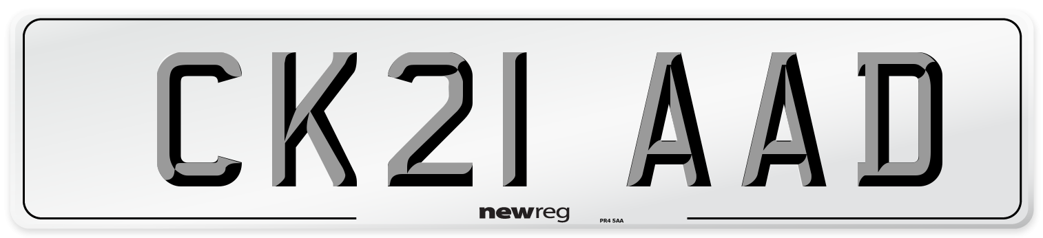 CK21 AAD Number Plate from New Reg